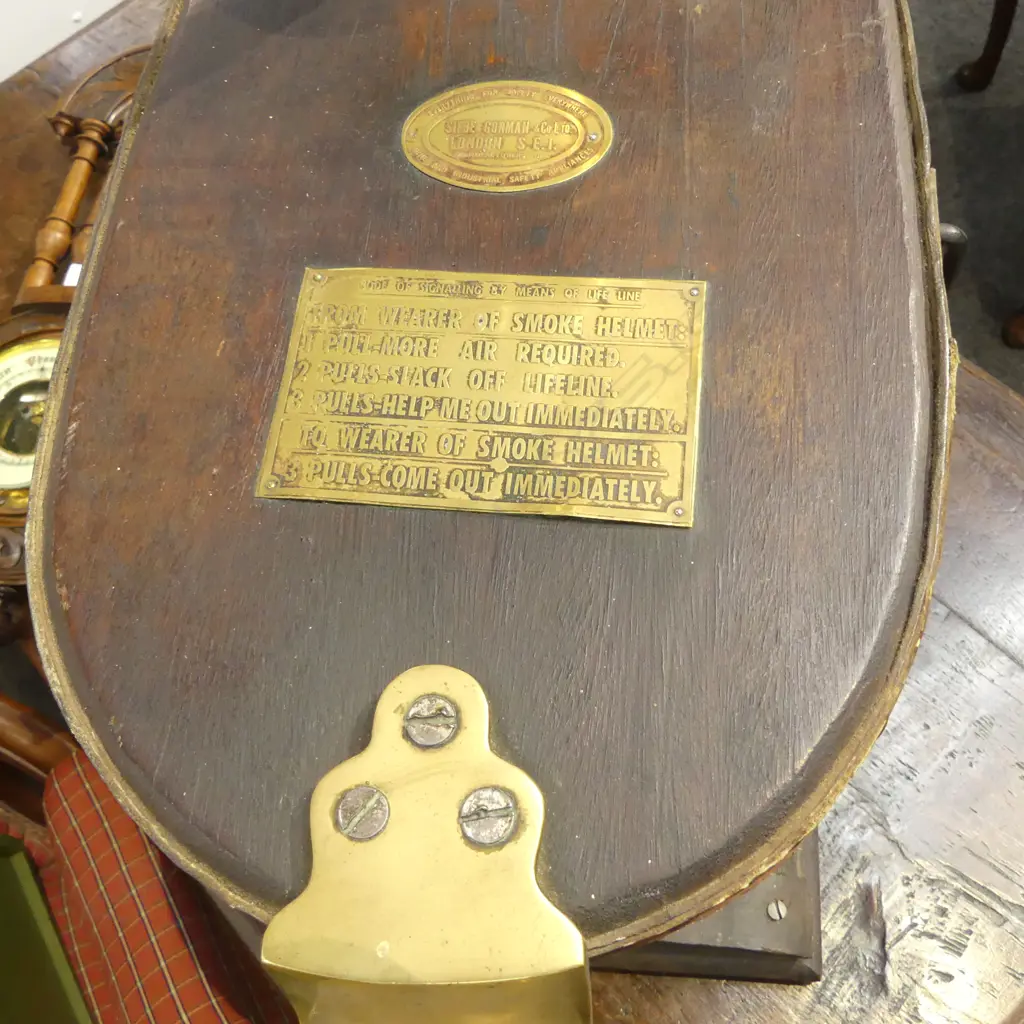 VICTORIAN SIEBE GORMAN & Co. FIRE SIREN. Mahogany leather & brass w plaques.  refurbished Image 1++