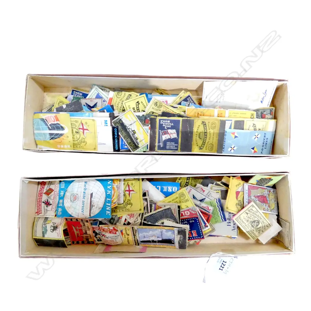 100’S OF SHIPPING MATCHBOX LABELS SHAW SAVILLE, P&O, CUNARD ETC IN 2 BOXES Image 1++