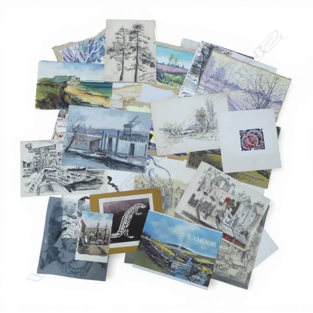 HELLMUTH WEISSENBORN, GRP OF SMALL LANDSCAPES AND PREP DRAWINGS, VARIOUS MEDIUMS, 300 X 400mm (largest) Image 1++