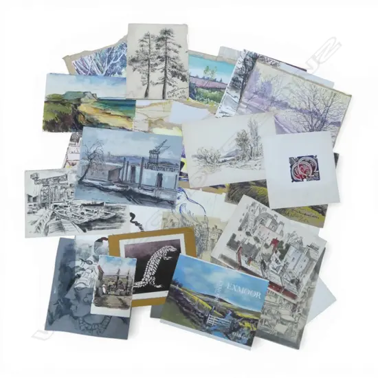 HELLMUTH WEISSENBORN, GRP OF SMALL LANDSCAPES AND PREP DRAWINGS, VARIOUS MEDIUMS, 300 X 400mm (largest)