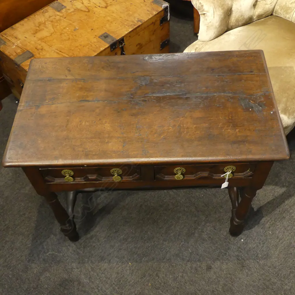 OLD OAK TWO DRAWER SIDE TABLE 900x490x720mm Image 1++