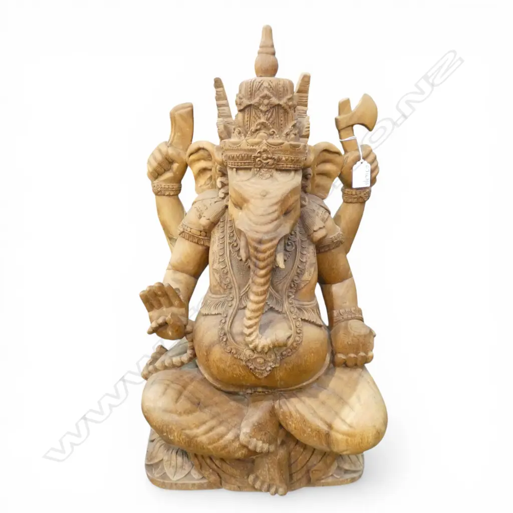 CARVED WOODEN GANESHA H.590mm trunk repaired Image 1++
