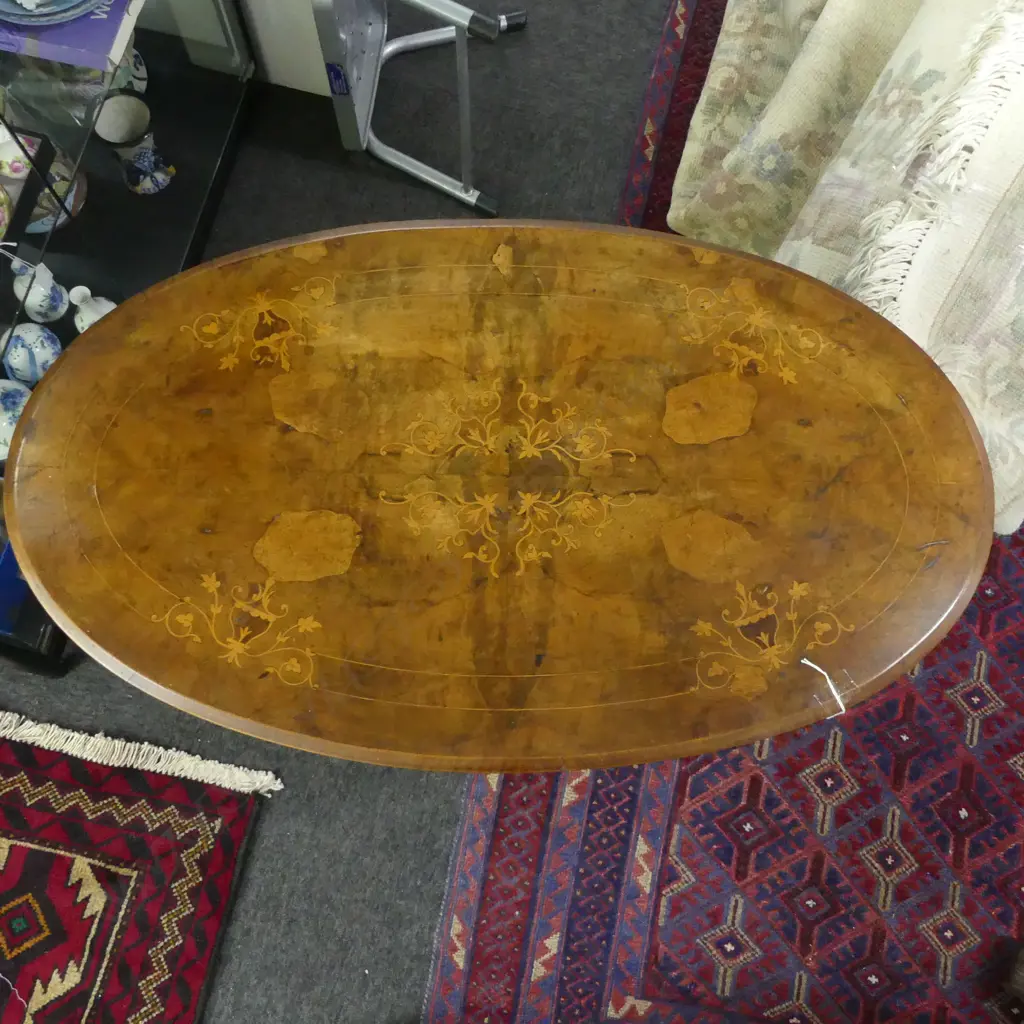 VICTORIAN INLAID OVAL SIDE TABLE 910x530x615mm Image 1++