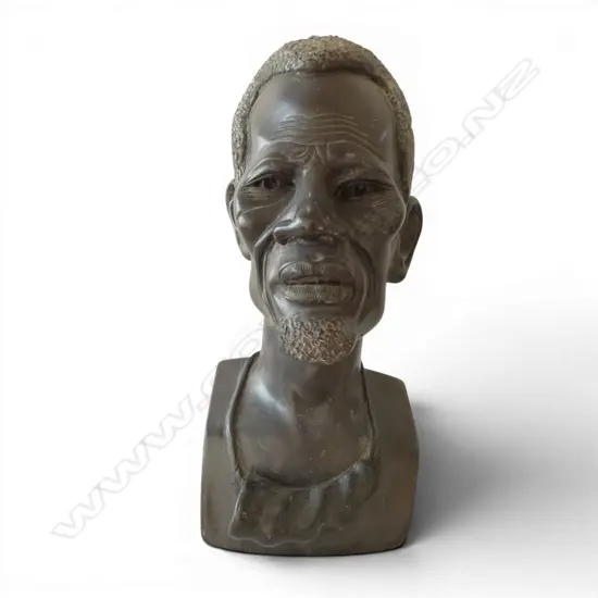 CARVED STONE AFRICAN HEAD H.390mm