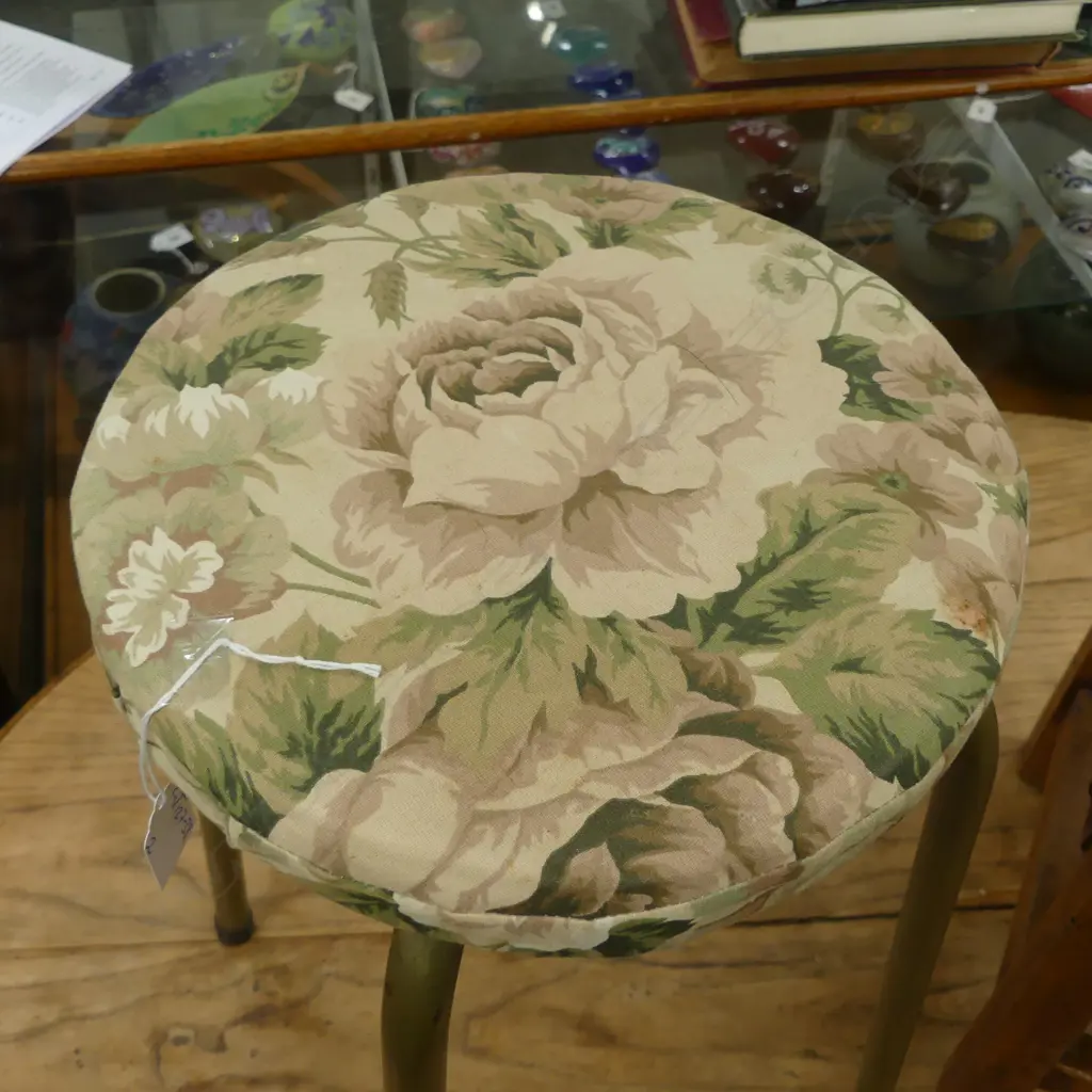 2 STOOLS: WOVEN LEATHER TOPPED + NZ 'ENJAY' metal legged stool Image 1++