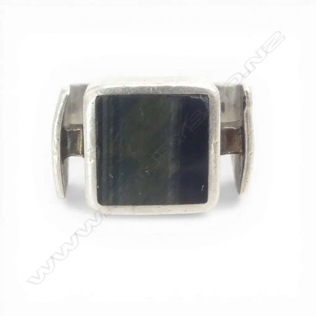 1970 LONDON SILVER RETRO DRESS RING tiger's eye set panel. By 'PGW'. Purchased Crafts Council London '70/71 by vendor Image 1++