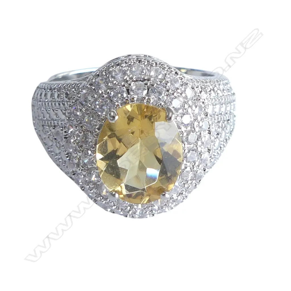 CITRINE & CZ DRESS RING in plated mount Image 1++