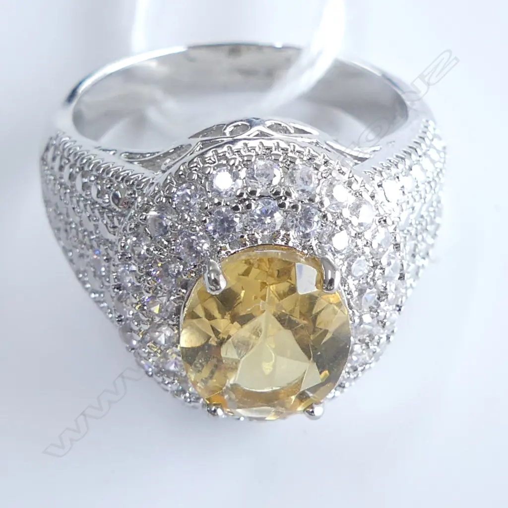 CITRINE & CZ DRESS RING in plated mount Image 1++