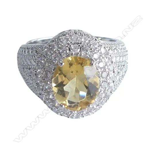 CITRINE & CZ DRESS RING in plated mount