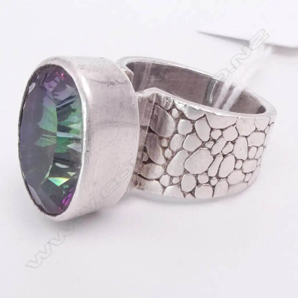 HEAVY RETRO STG SILVER PURPLE STONE RING  Image 1++