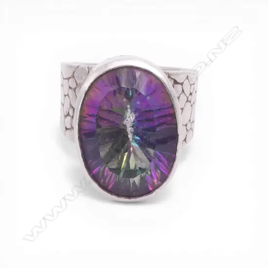 HEAVY RETRO STG SILVER PURPLE STONE RING 