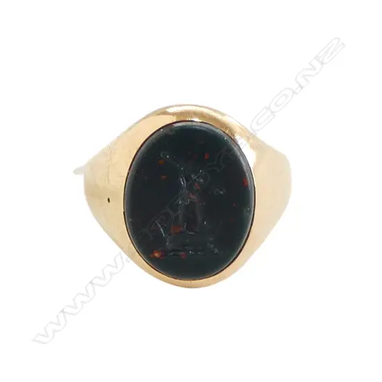 ANTIQUE 18ct GOLD & BLOODSTONE SIGNET RING 6.78gms SIZE J1/2