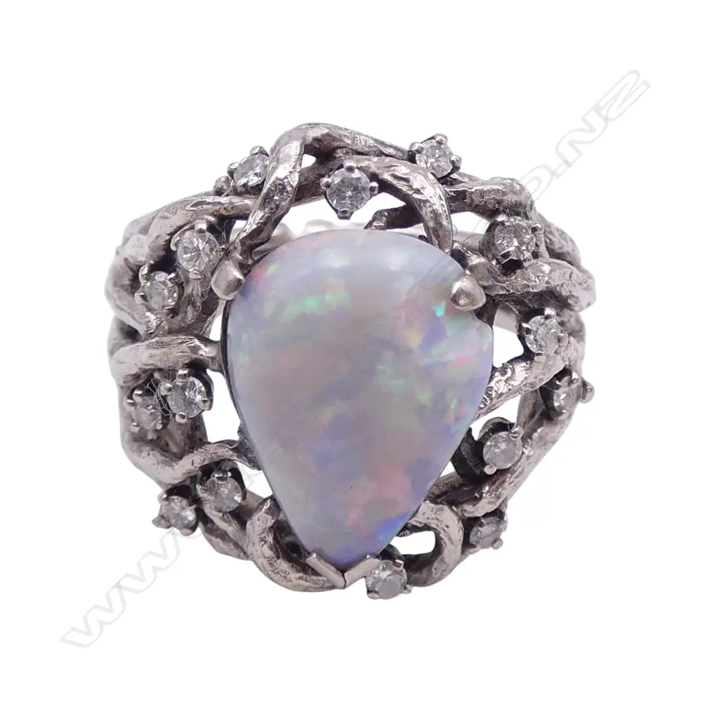 9CT WG OPAL RING (STAMPED 18K) & DIAMOND 9gms CHIP TO OPAL SIZE P Image 1++