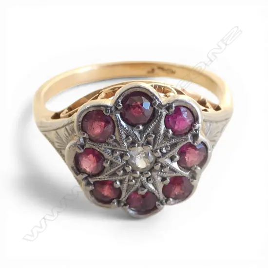 18ct ART DECO TOURMALINE ? & 1 DIAMOND CLUSTER RING 3.3gms SIZE O