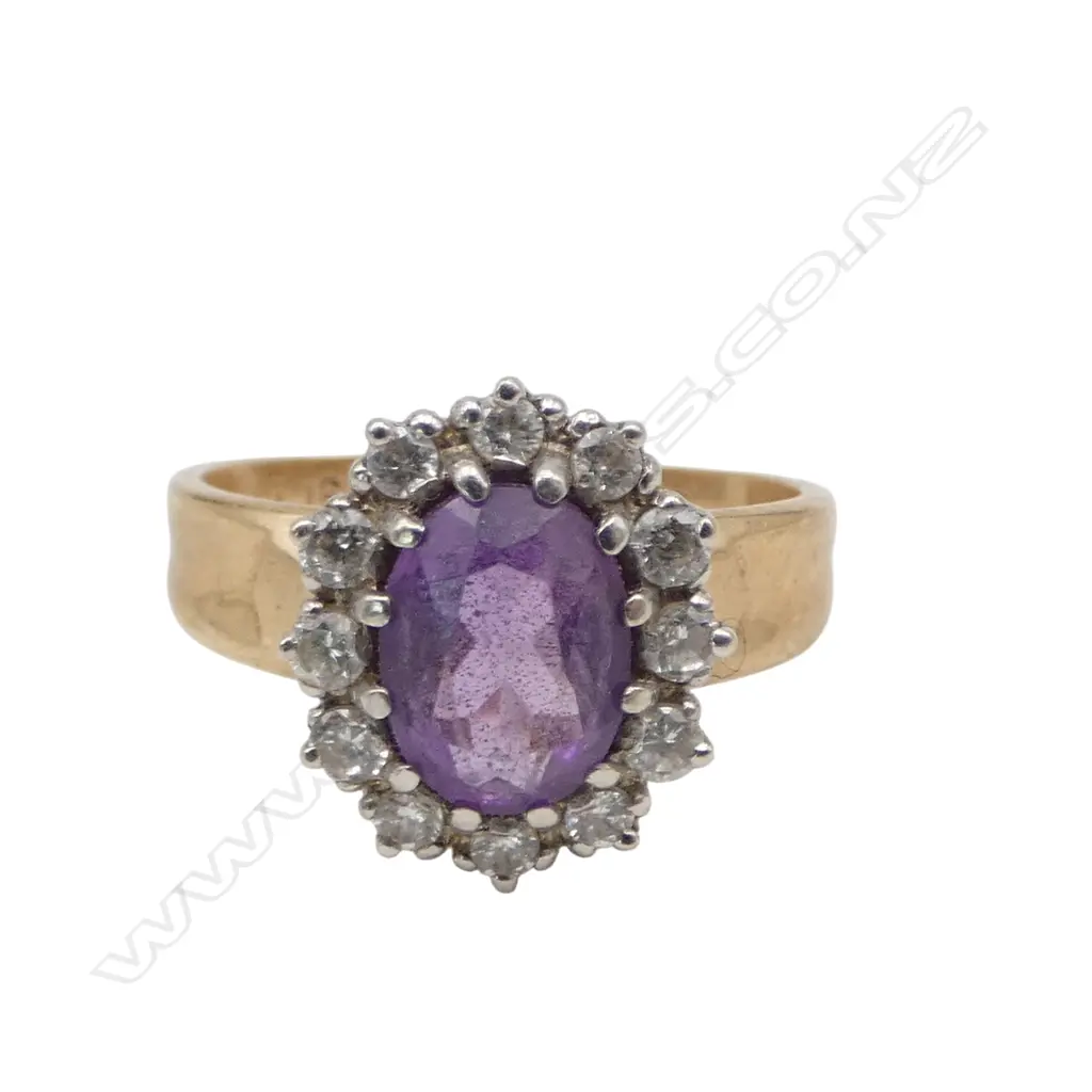 9CT AMETHYST & CZ RING, 3.7gms SIZE N Image 1++