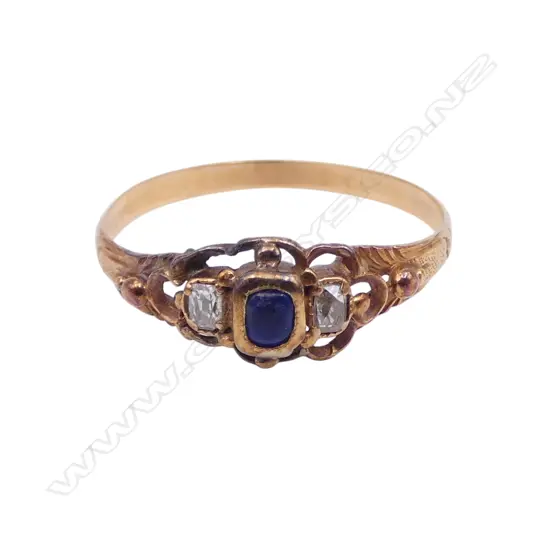 17CT (TESTING AS) BLUE STONE & DIAMOND RING, 1.2gms SIZE N1/2