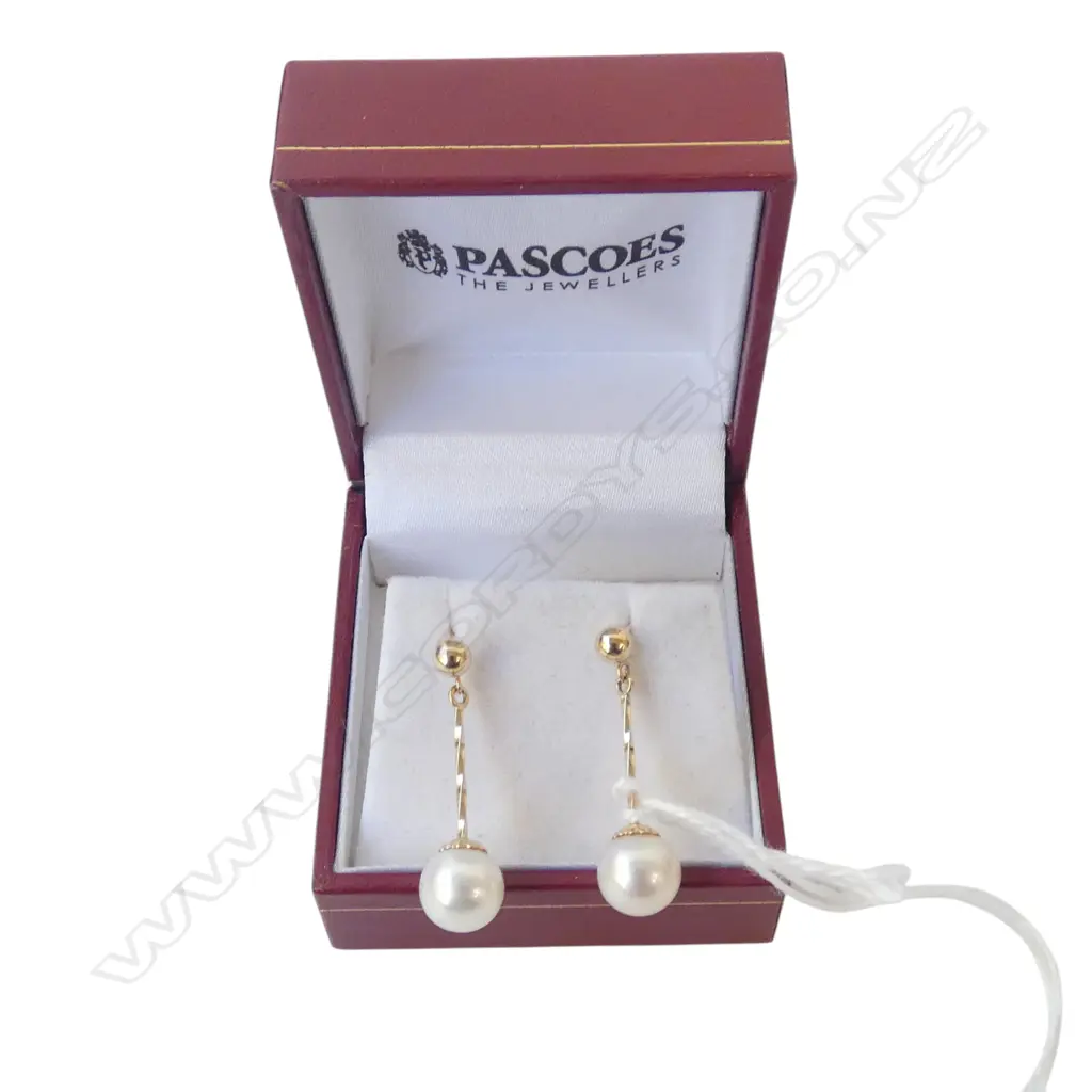 PR 14ct GOLD & CULTURED PEARL DROP EARRINGS 2.04gms Image 1++