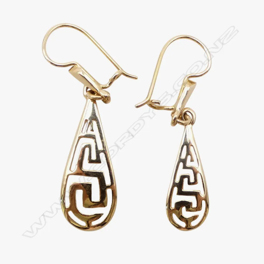 14ct GOLD GREEK KEY PATTERN DROP EARRINGS, 3.22gm earrings different sizes Image 1++