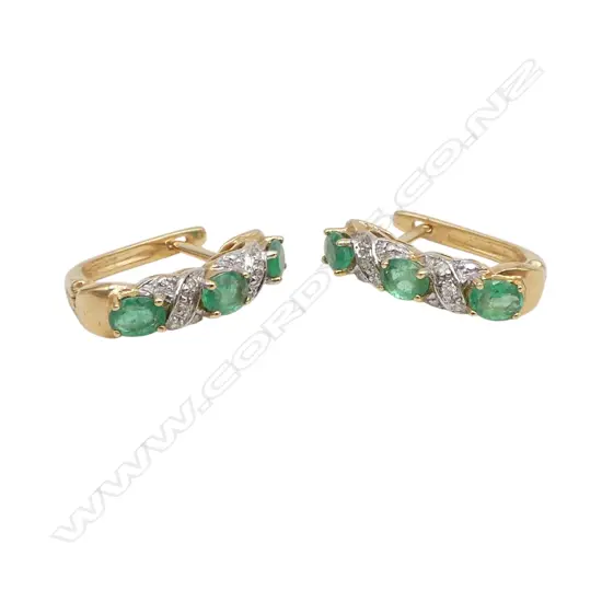 PR 14CT DIAMOND & EMERALD EARRINGS, 3gms