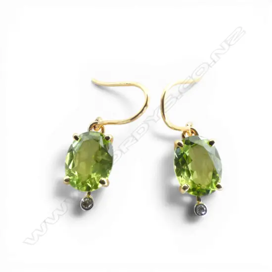 PR 14ct DIAMOND & PERIDOT EARRINGS