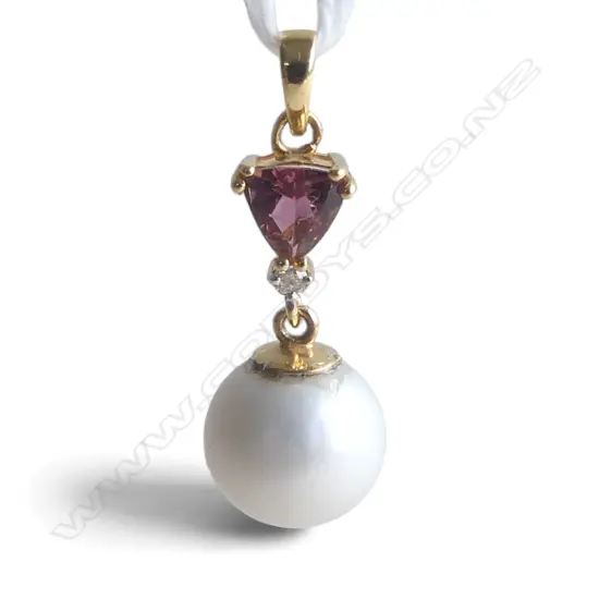 14ct DIAMOND, TOURMALINE & PEARL PENDANT
