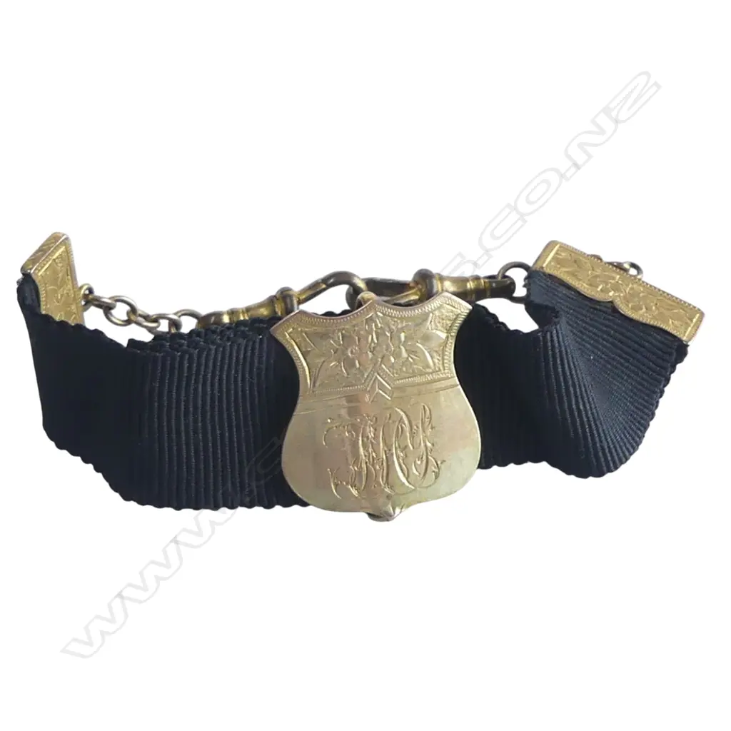 9CT ALBERTINA w. BLACK RIBBON FITTING AS A BRACELET L.190mm Image 1++