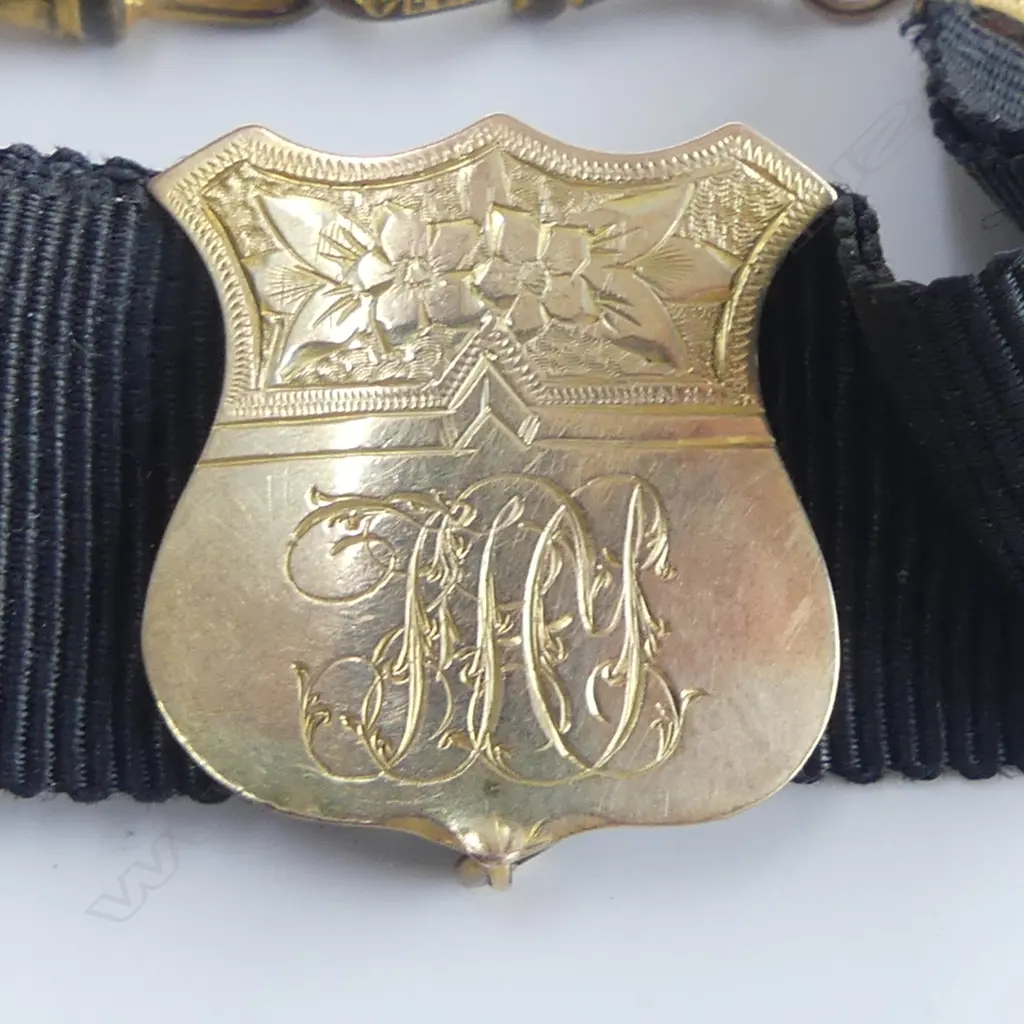 9CT ALBERTINA w. BLACK RIBBON FITTING AS A BRACELET L.190mm Image 1++
