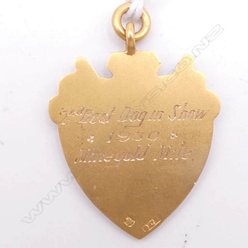 9ct MEDAL '2ND BEST DOG IN SHOW 1930' 5.8gms Image 1++