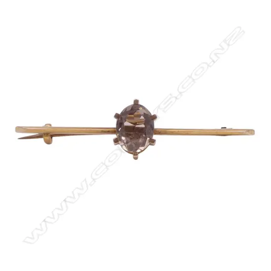 15CT YG SMOKEY QUARTZ BAR BROOCH W.45mm 3.2gms