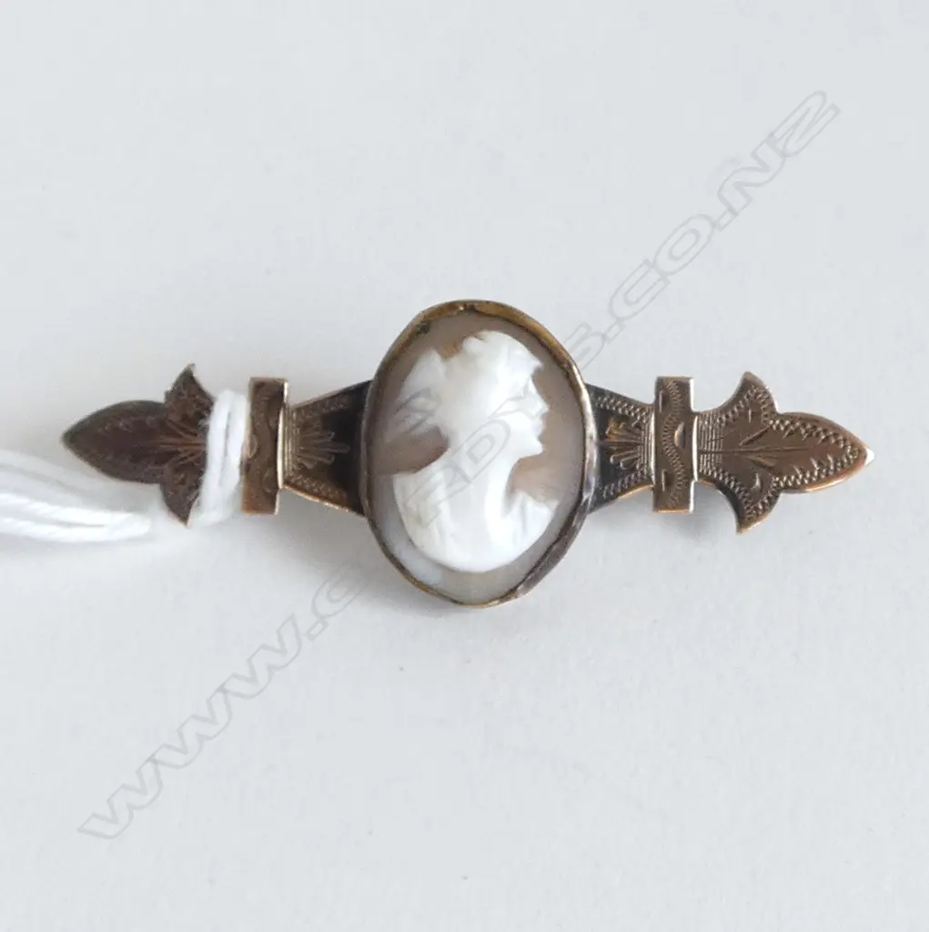 J. Bros COLONIAL 9ct GOLD & CAMEO BROOCH 4.75gms cameo frame probably plated Image 1++