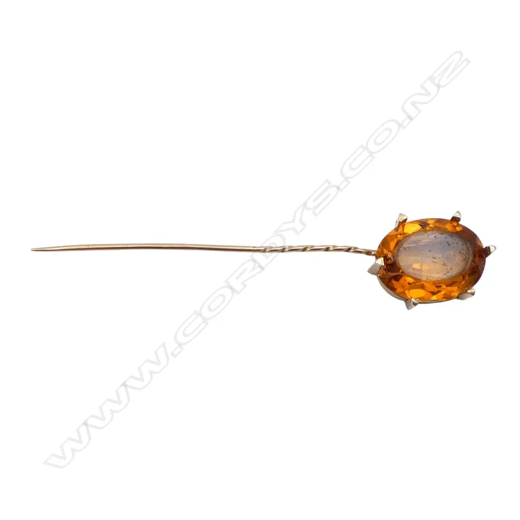 c1900 GOLD STICK PIN W LGE GLASS STONE END 8.5gms A/F Image 1++