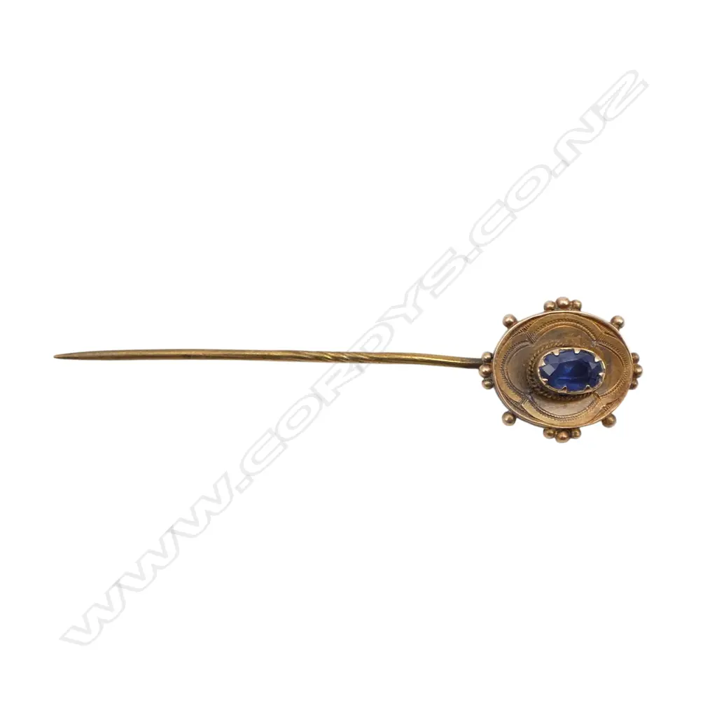 14ct GOLD  HEADED c1900 SAPPHIRE SET STICK PIN 2.33gms Image 1++