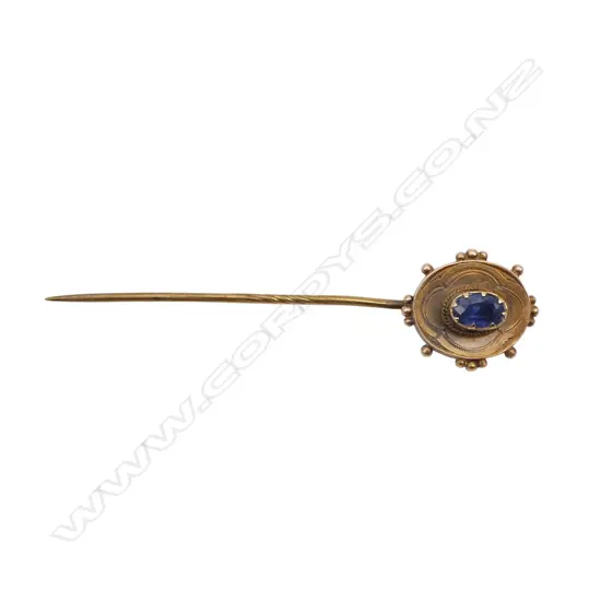 14ct GOLD  HEADED c1900 SAPPHIRE SET STICK PIN 2.33gms