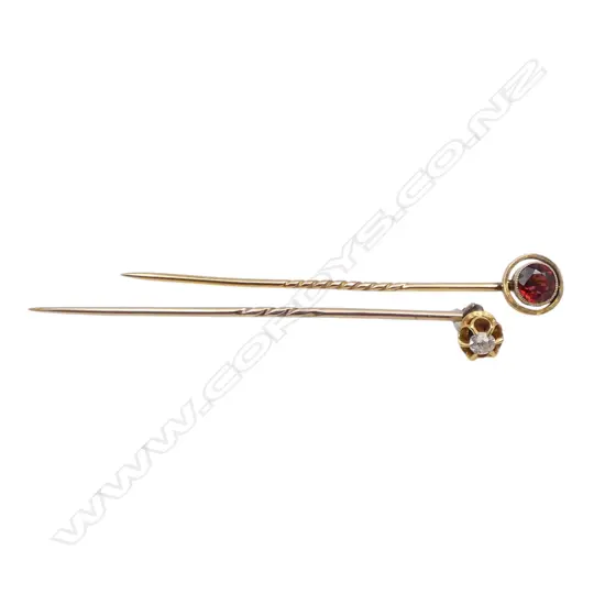 2 9CT STICK PINS 3.3gms DIAMOND & TOURMALINE