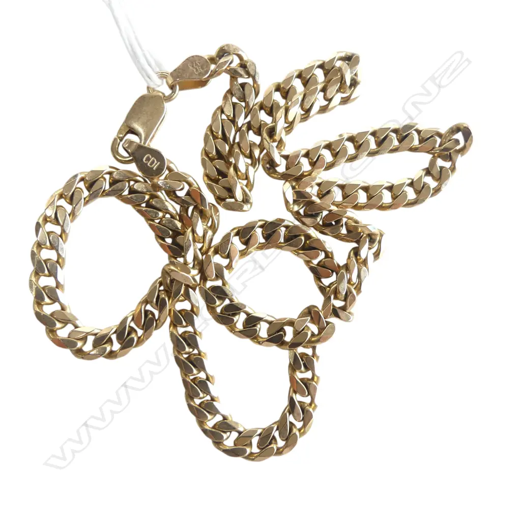 9ct GOLD FLAT CURB LINK NECK CHAIN L.440mm. 28gms Image 1++