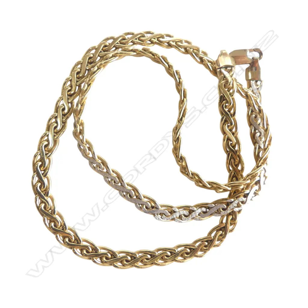 9ct DOUBLE SIDED 2 TONE GOLD FLAT SCROLL LINK NECK CHAIN L.450mm 11.2gms Image 1++