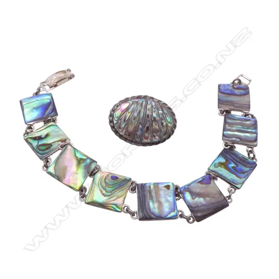 NZ PAUA & S/SILVER BRACLET & BROOCH