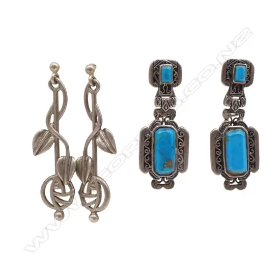 2 PRS SILVER EARRINGS: ASTEK & TURQUOISE + McITOSH STYLE