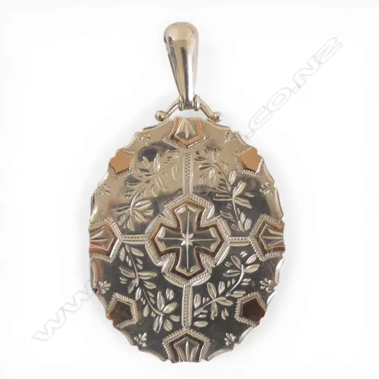 STG SILVER & 9ct highlightsGOLD LOCKET, BIRMINGHAM 1882, 15gms, H.63mm