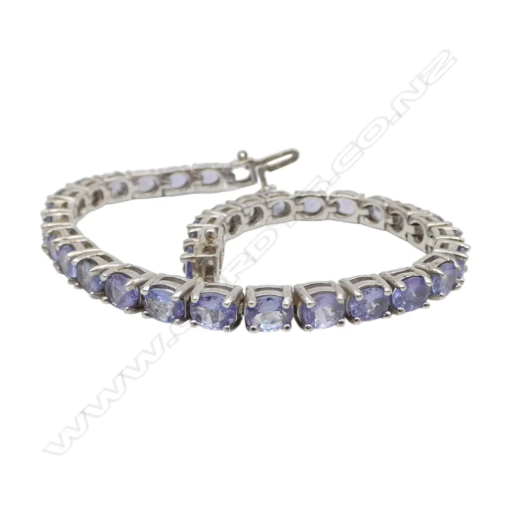 SILVER & TANZINITE ARTICULATED LINK BRACELET push-in clasp Image 1++
