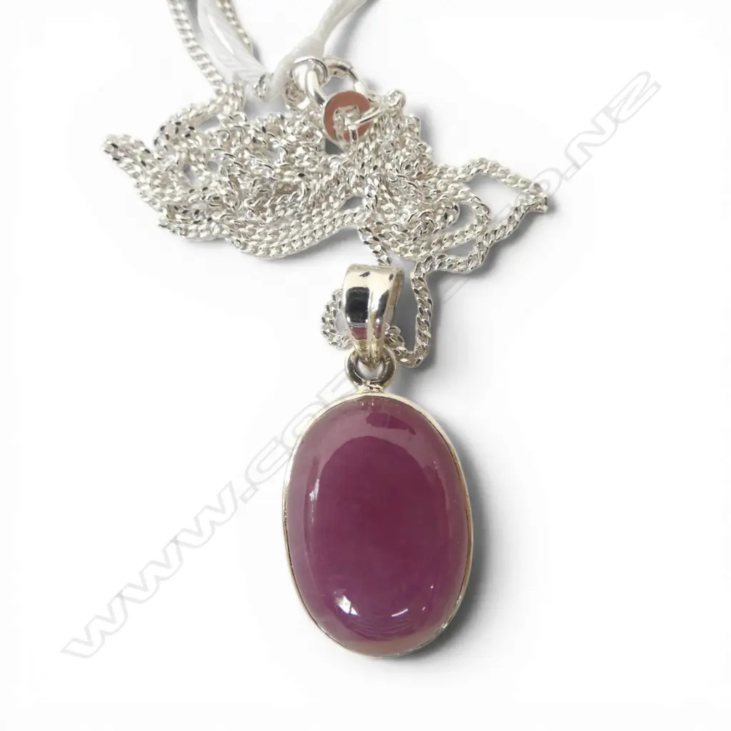 SILVER &  LOW GRADE RUBY PENDANT on SILVER CHAIN Image 1++