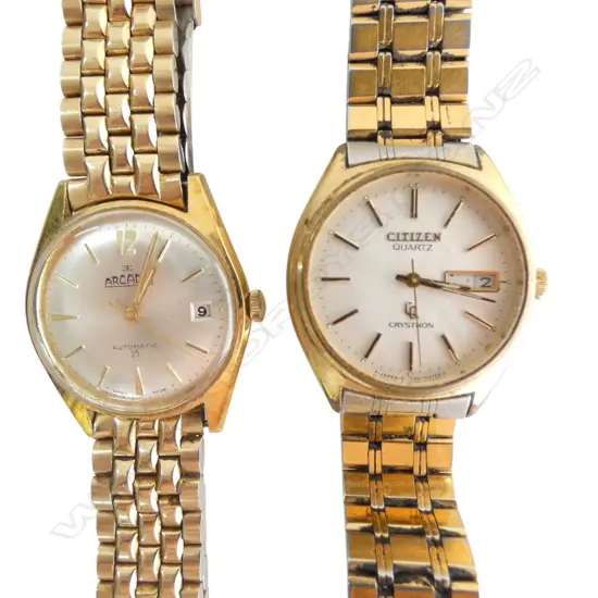 GENT'S ARCADIA GILT WRISTWATCH running + CITIZEN WATCH SHOWING WEAR NOT RUNNING