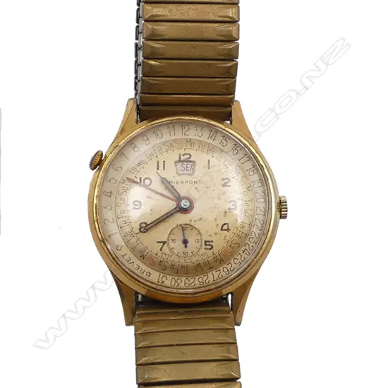 1940's/1950's GENT'S PIERPONT GILT CALENDER WRISTWATCH running