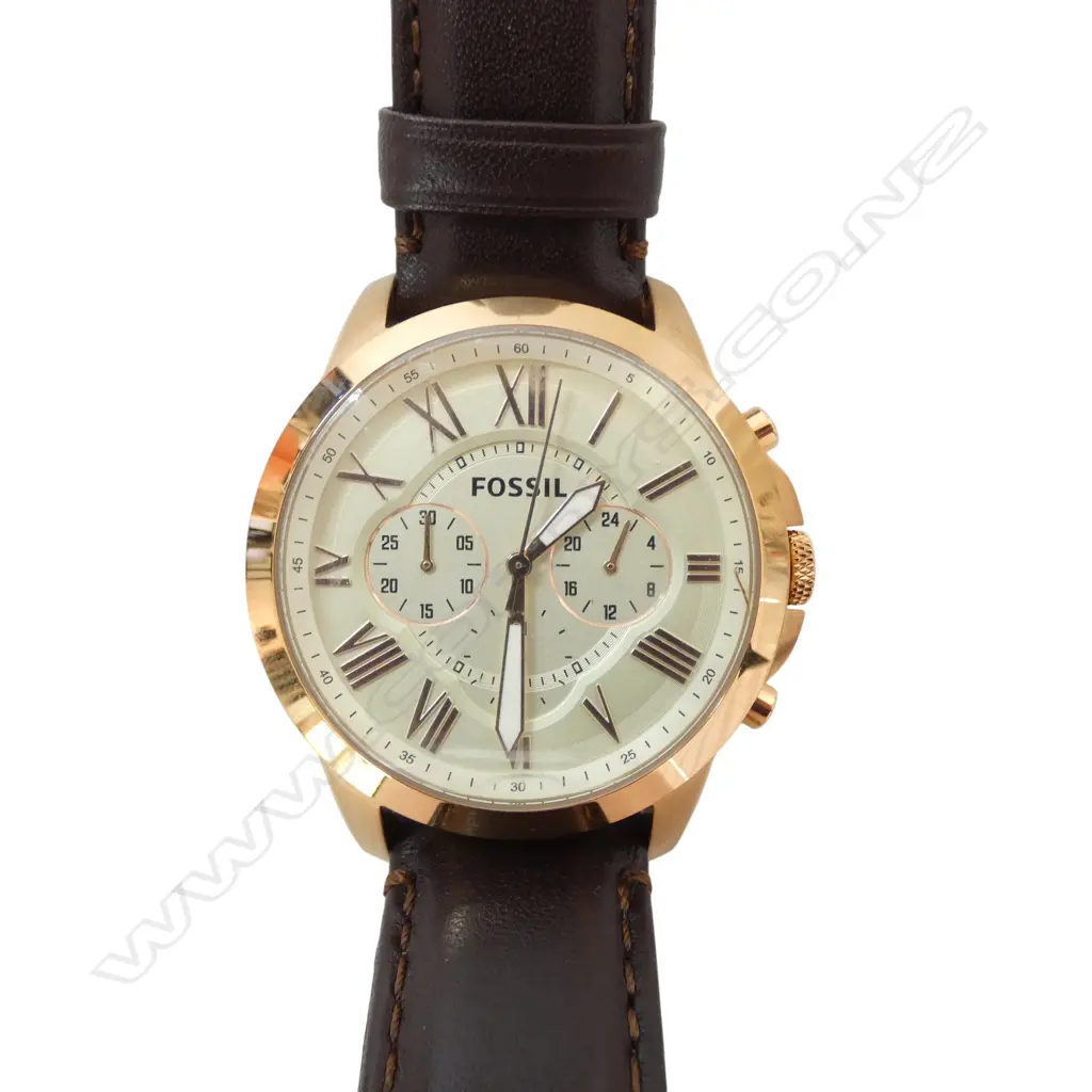 FOSSILL AS NEW requires battery GENT'S LGE gold plated chronometer style WRISTWATCH IN BOX  Image 1++