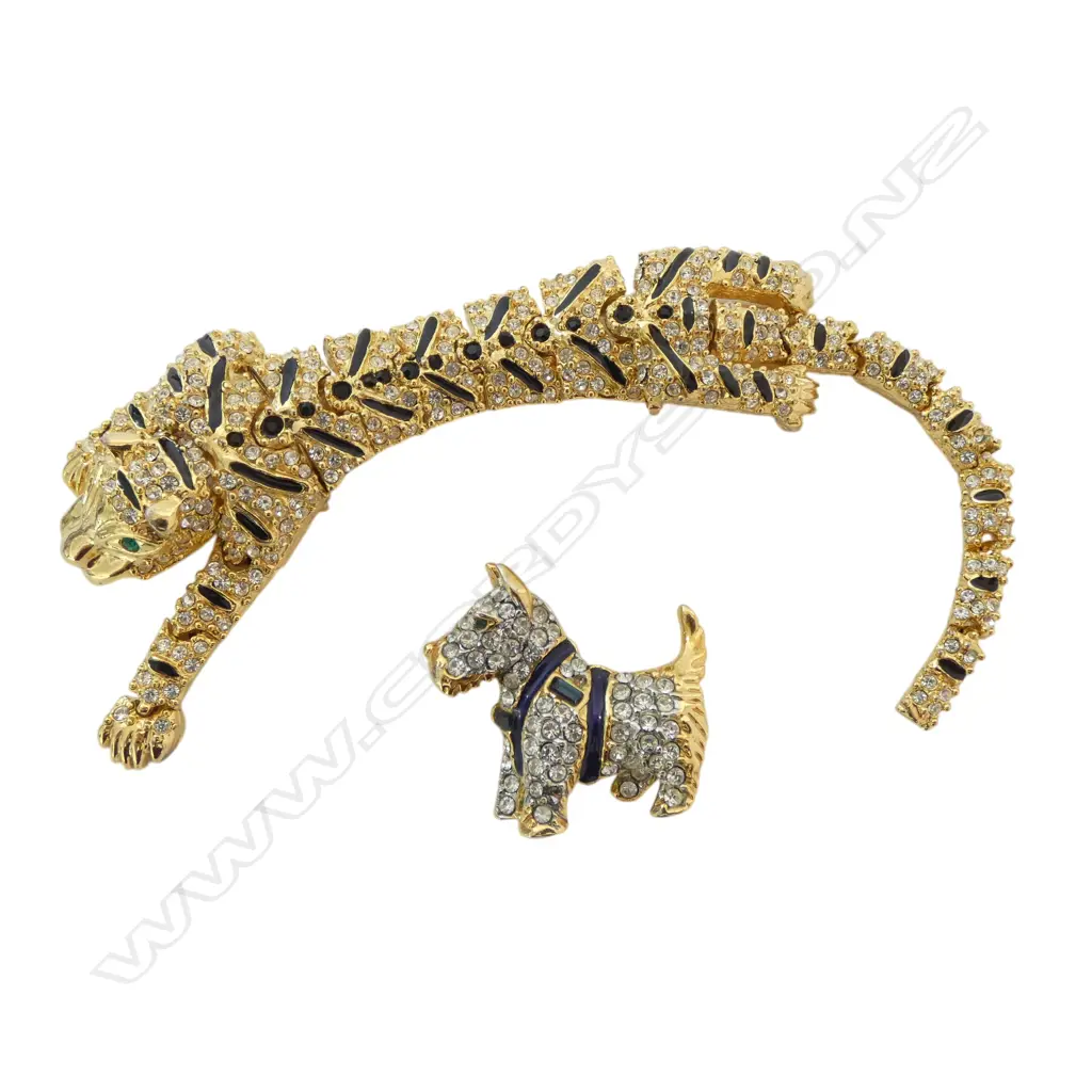 VINTAGE COSTUME JEWELLEY PANTHER + SCOTTY DOG BROOCH. Gem set Image 1++
