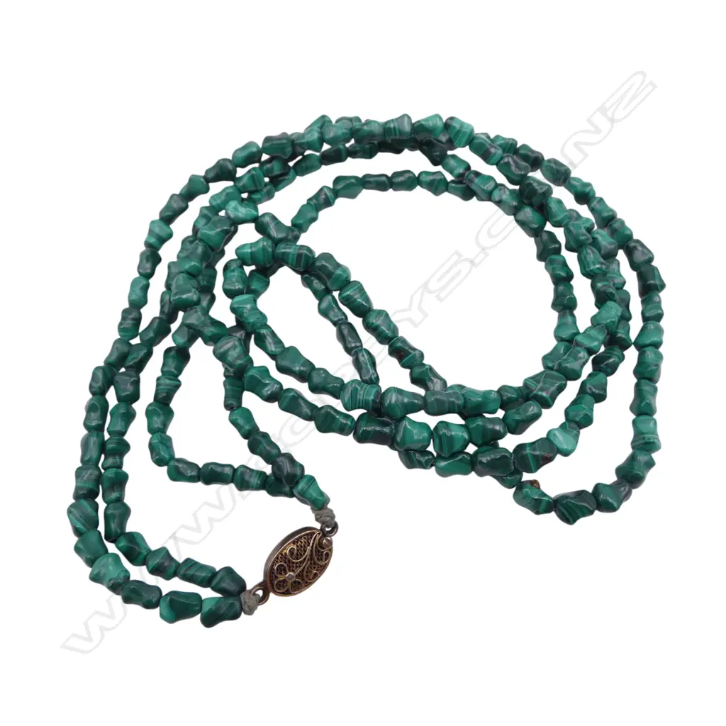 310MM LENGTH DOUBLE STRAND MALACITE NECKLACE S/SILVER CLASP Image 1++