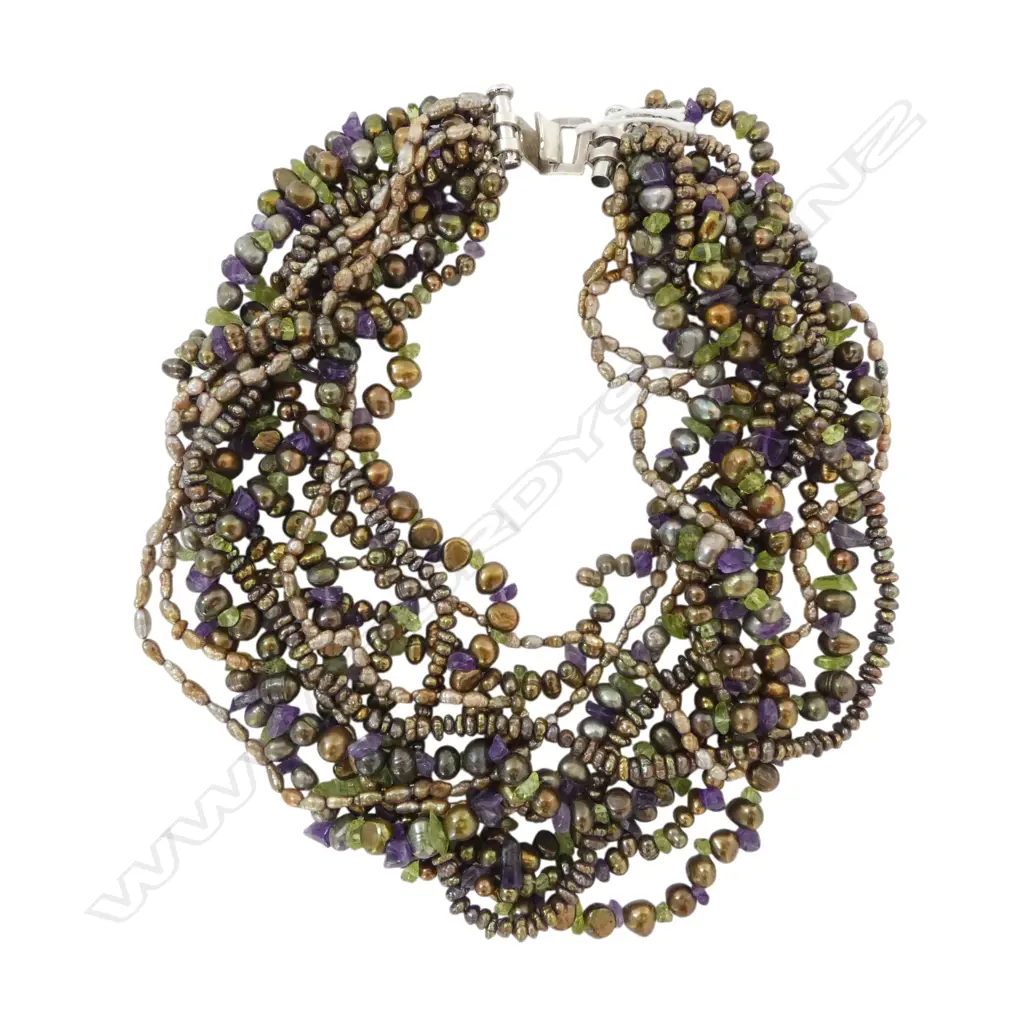 MULTI STRAND PEARL NECKLACE w. 925 SILVER CLASP L.470mm Image 1++