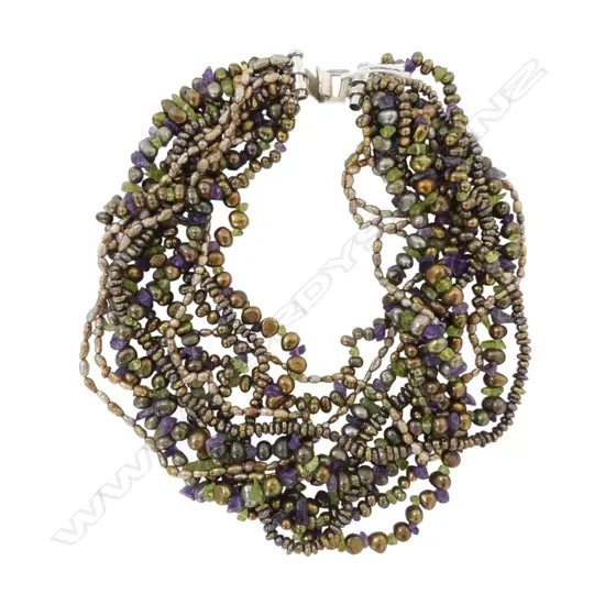 MULTI STRAND PEARL NECKLACE w. 925 SILVER CLASP L.470mm