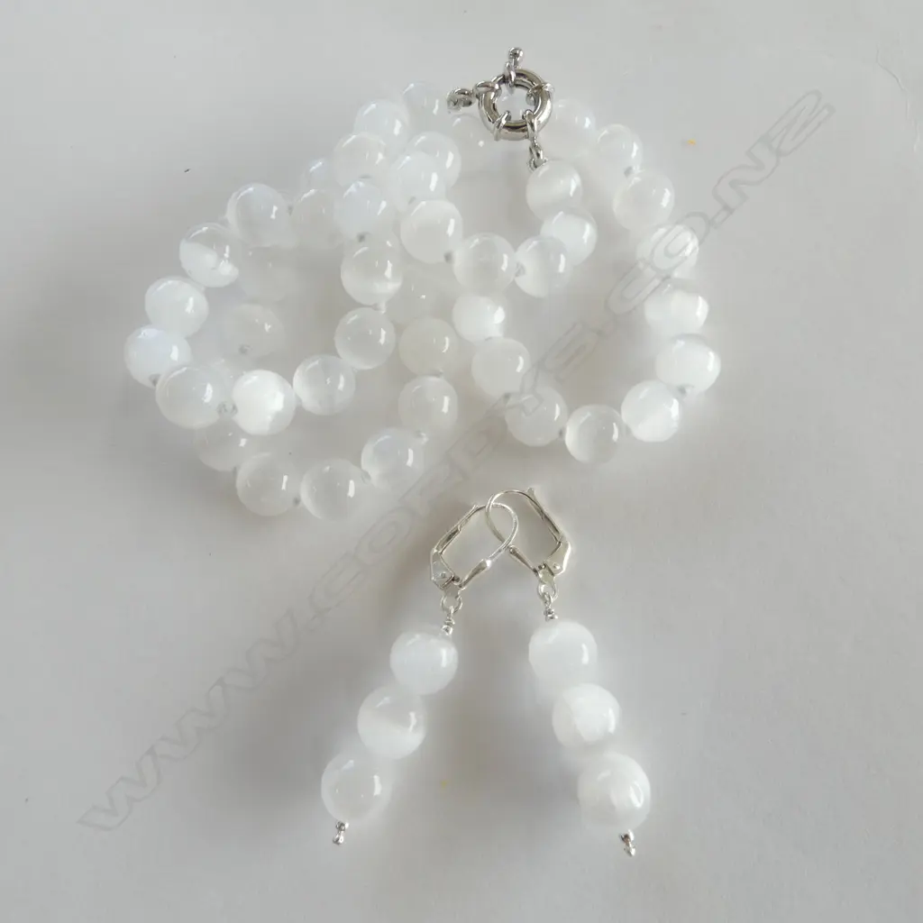 CELLENITE BEAD NECKLACE & EARRING SET silver continental locks Image 1++