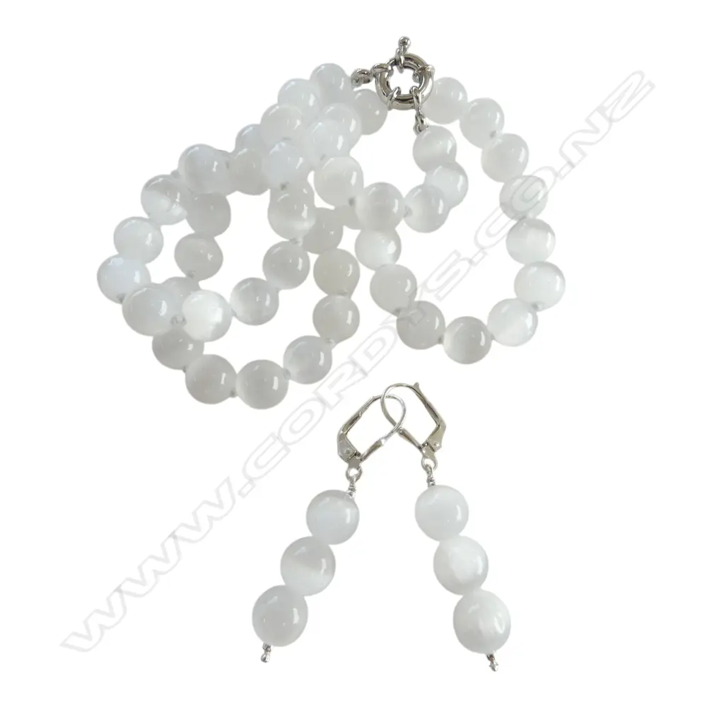 CELLENITE BEAD NECKLACE & EARRING SET silver continental locks Image 1++